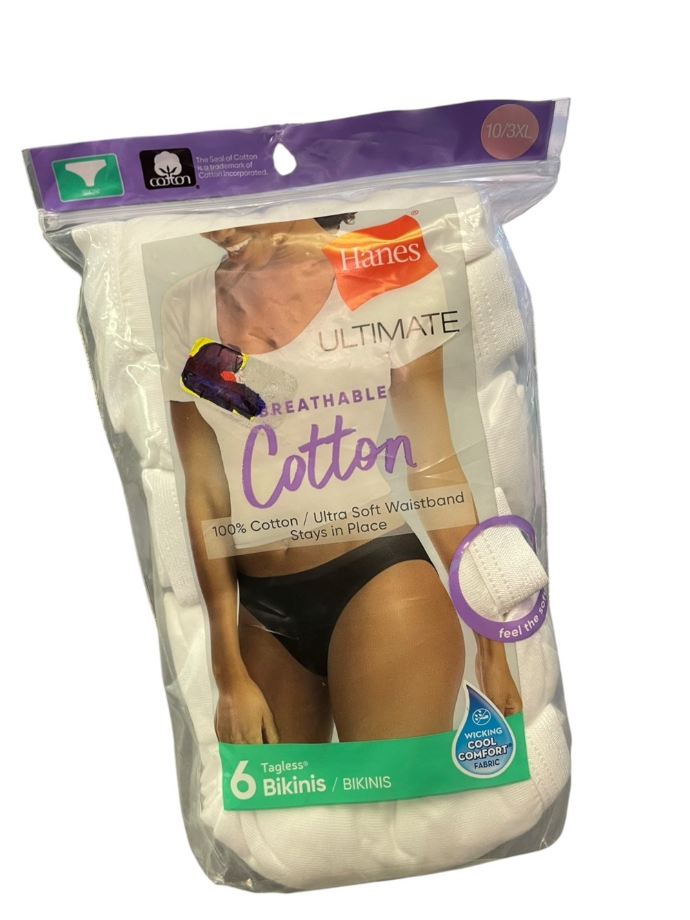 Hanes White Breathable Cotton Bikini Panties - 6 Pack size 10 3xl